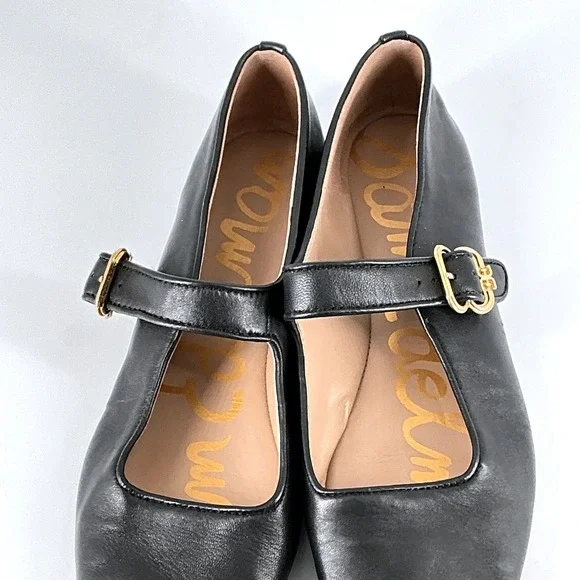 Sam Edelman Size 8 Black Leather Mary Jane Square Toe Flats Michaela - Picture 5 of 14
